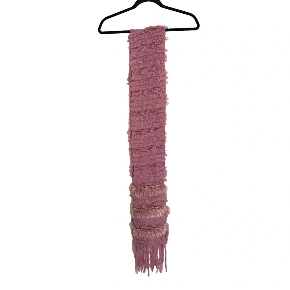 Betsey Johnson Pink Feather Sequin Fringe Knit Scarf NWT